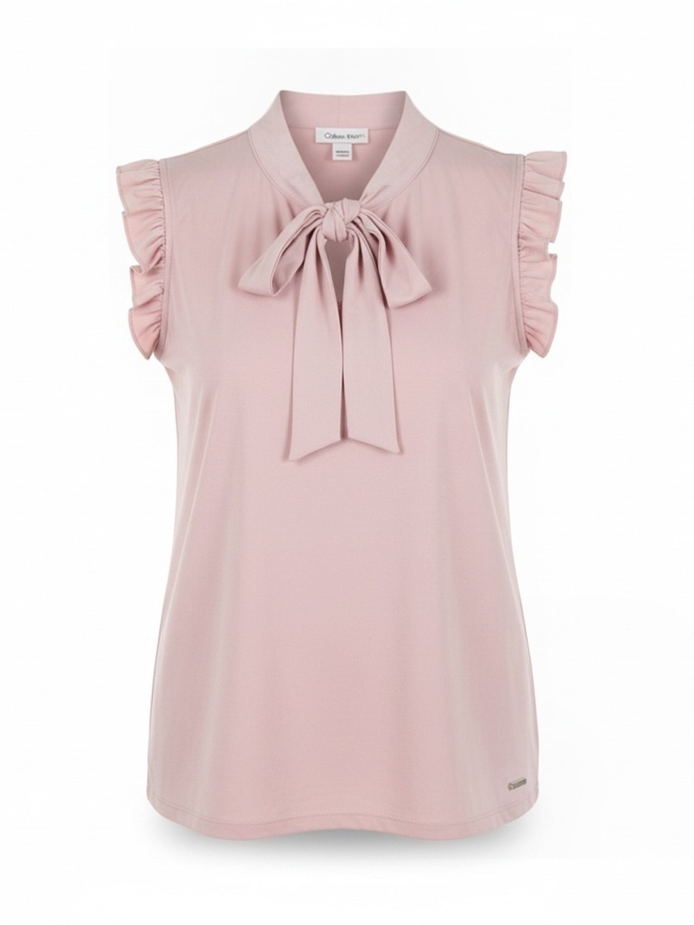 Calvin Klein Light Pink Tie-Neck Ruffle Sleeve Blouse
